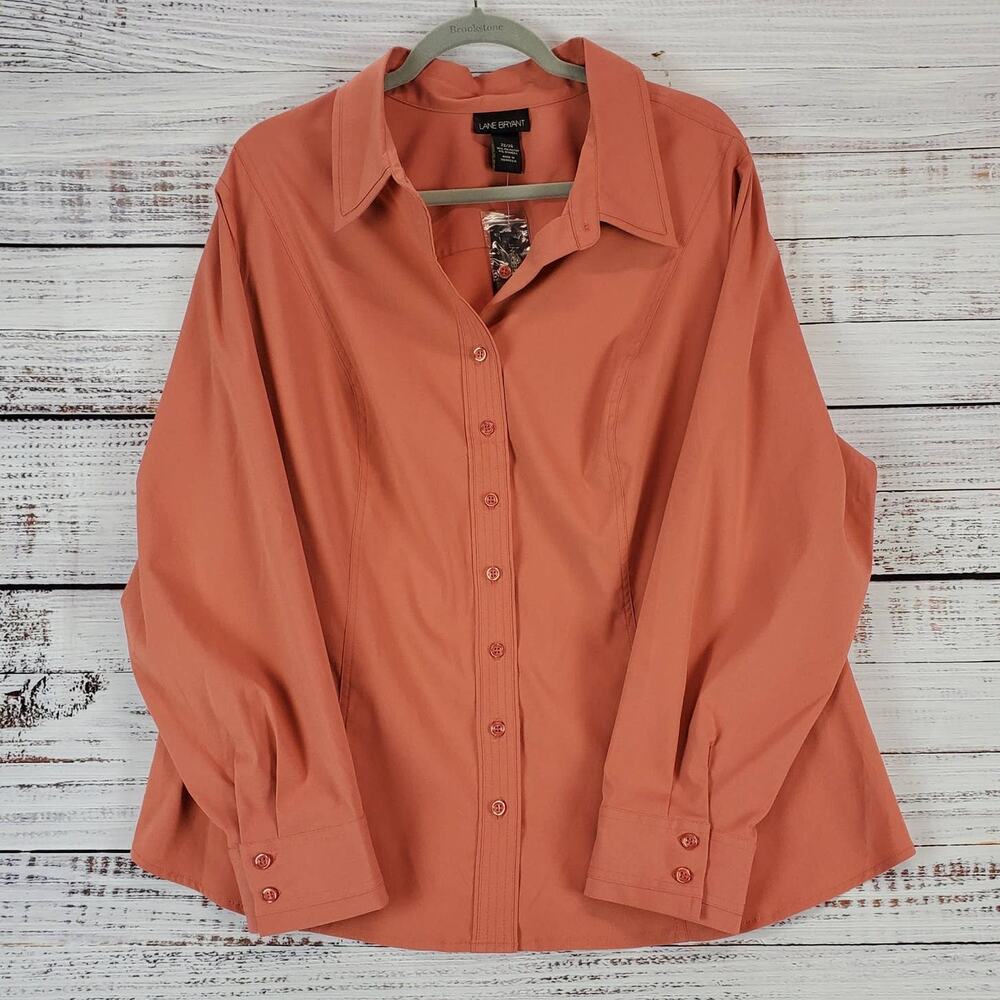 Lane Bryant NWT Stretch Button Down Dark Peach Button Blouse Size 22/24